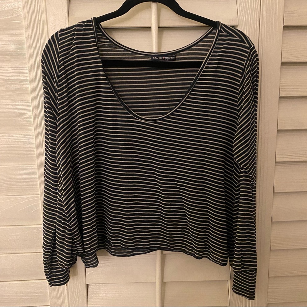 Blue striped long sleeve crop